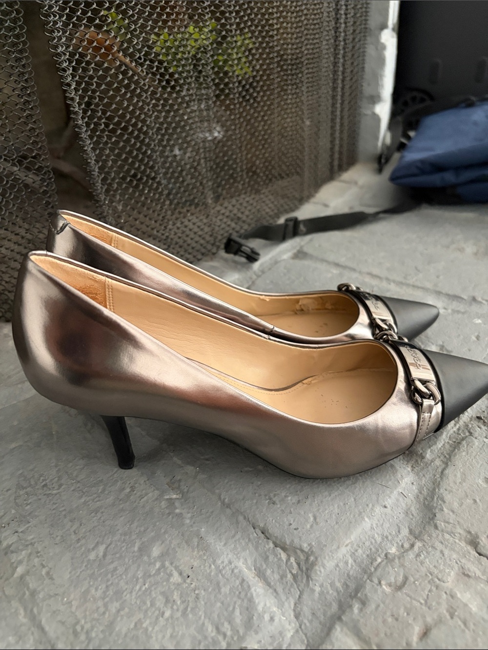 Coach Metallic Bronze Pumps with Black Pointed Toes